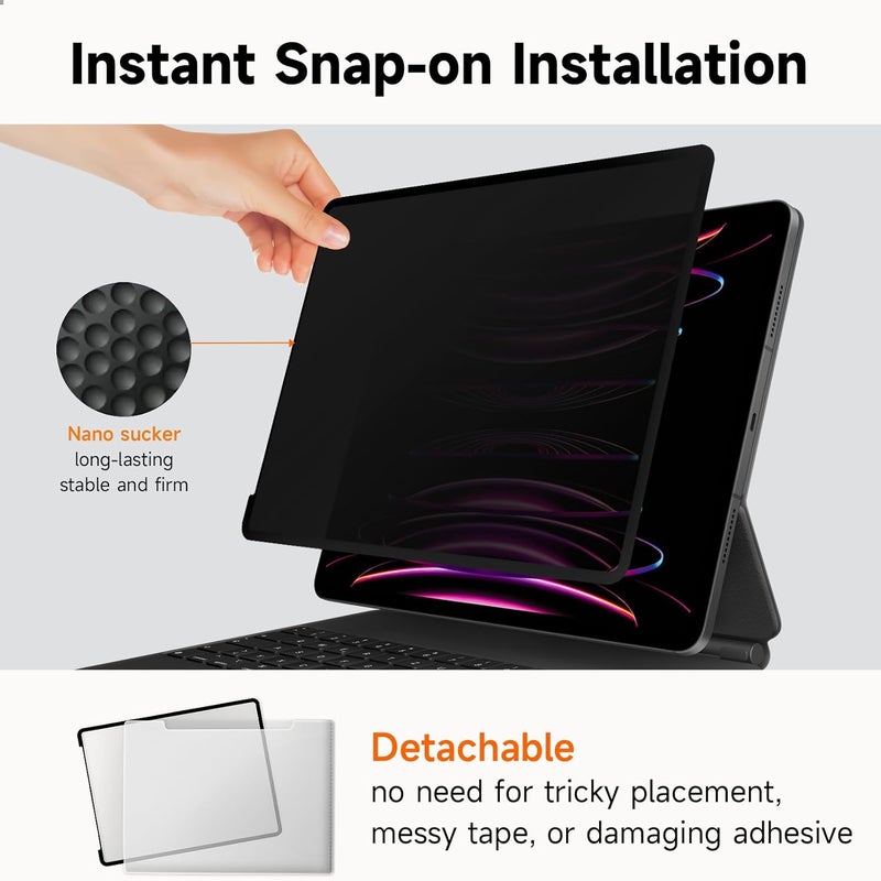 Mamol Upgrade 360° Privacy Screen Protector for iPad Air 13 inch M3 2025 & M2 2024, (iPad Air 7th/6th Generation), Magicsuction 4-Way Anti Spy Glare Blue Light Filter (Landscape+Portrait Privacy) - Image 5